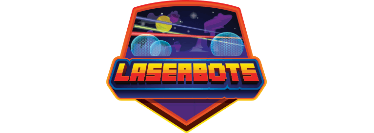 Logo for Laserbots, a family-friendly virtual reality escape experience